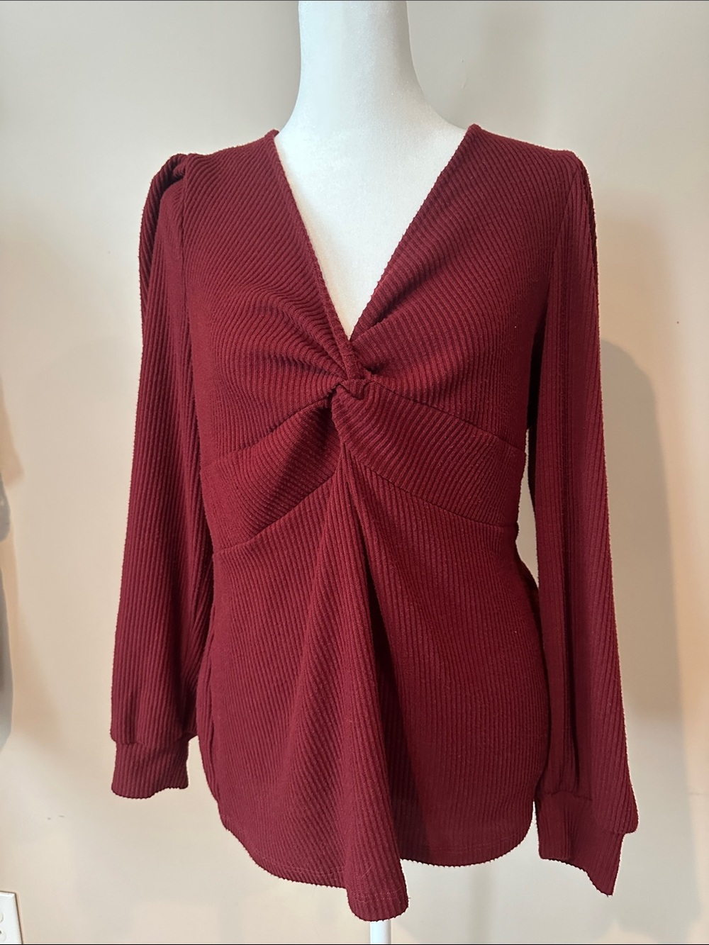 Maurices Wine Twist-Front Long Sleeve Top